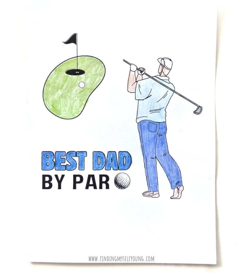 father's day golf card front image coloured in.